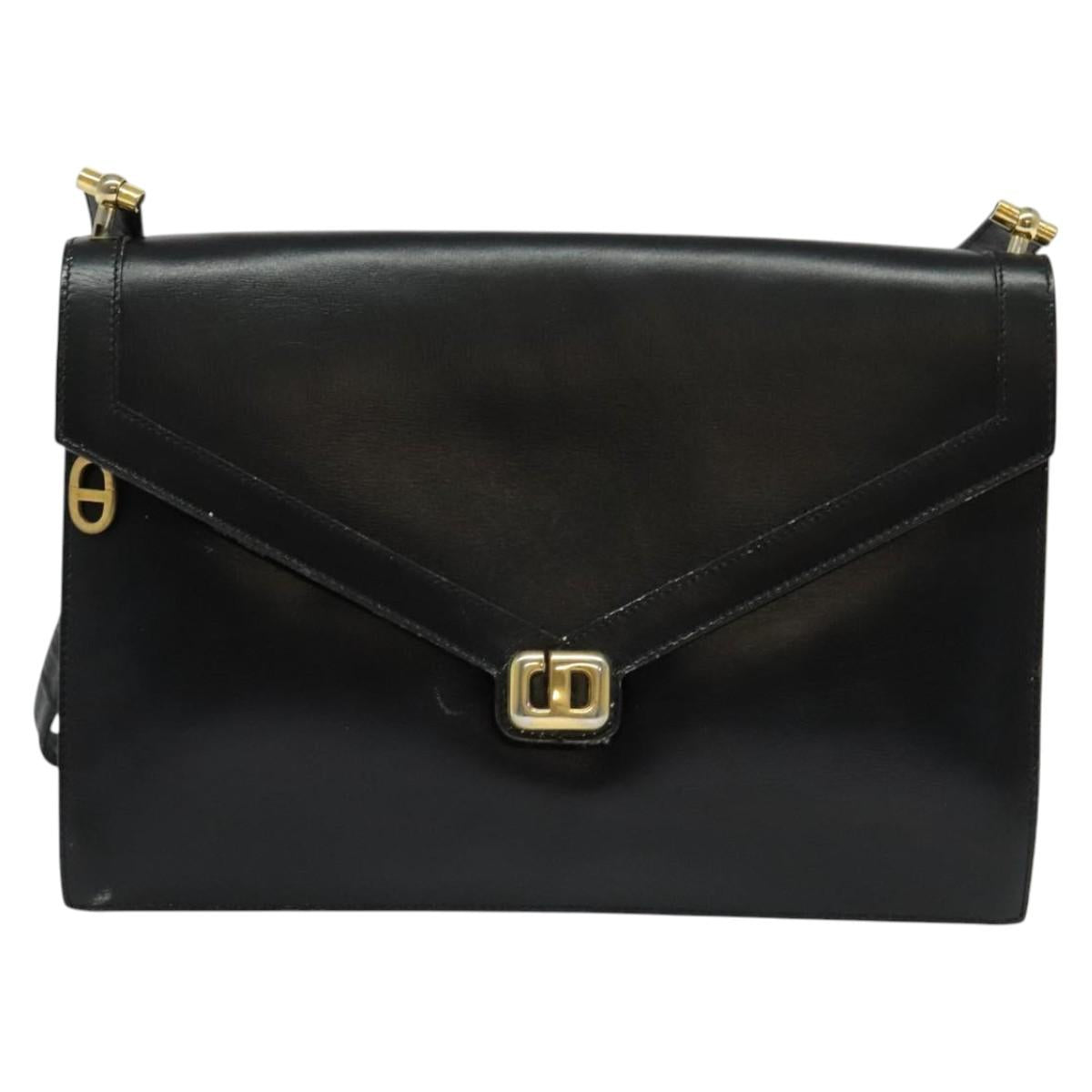 Christian Dior Shoulder Bag Leather Black Gold Auth 129647