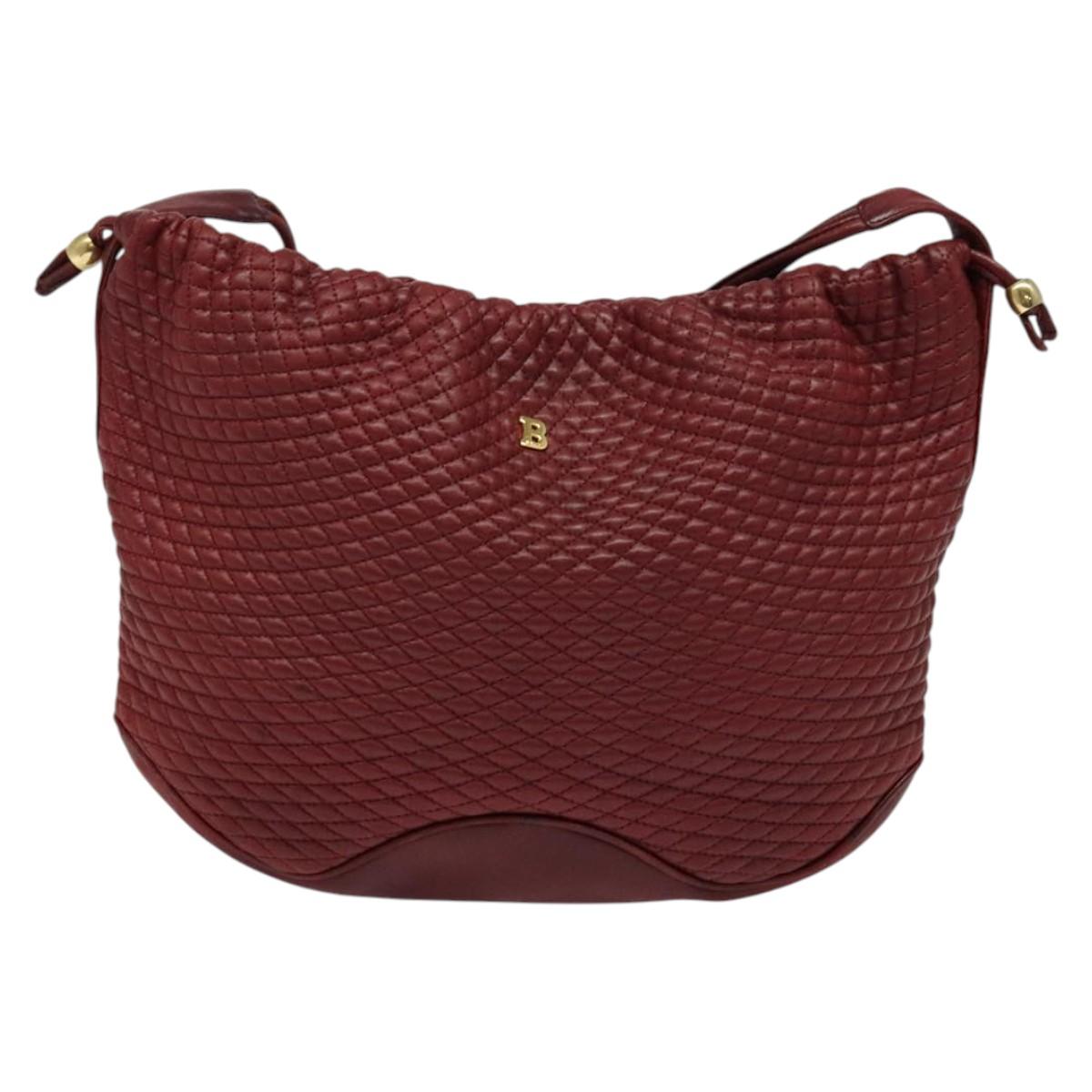 BALLY Shoulder Bag Leather Red Gold Auth 129654