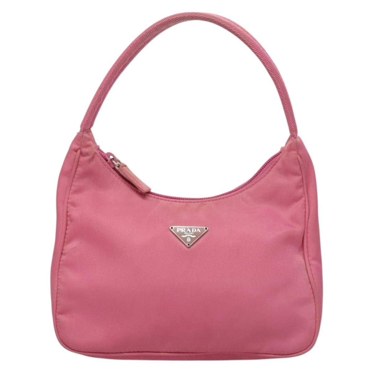 PRADA Hand Bag Nylon Pink Silver Auth 129678