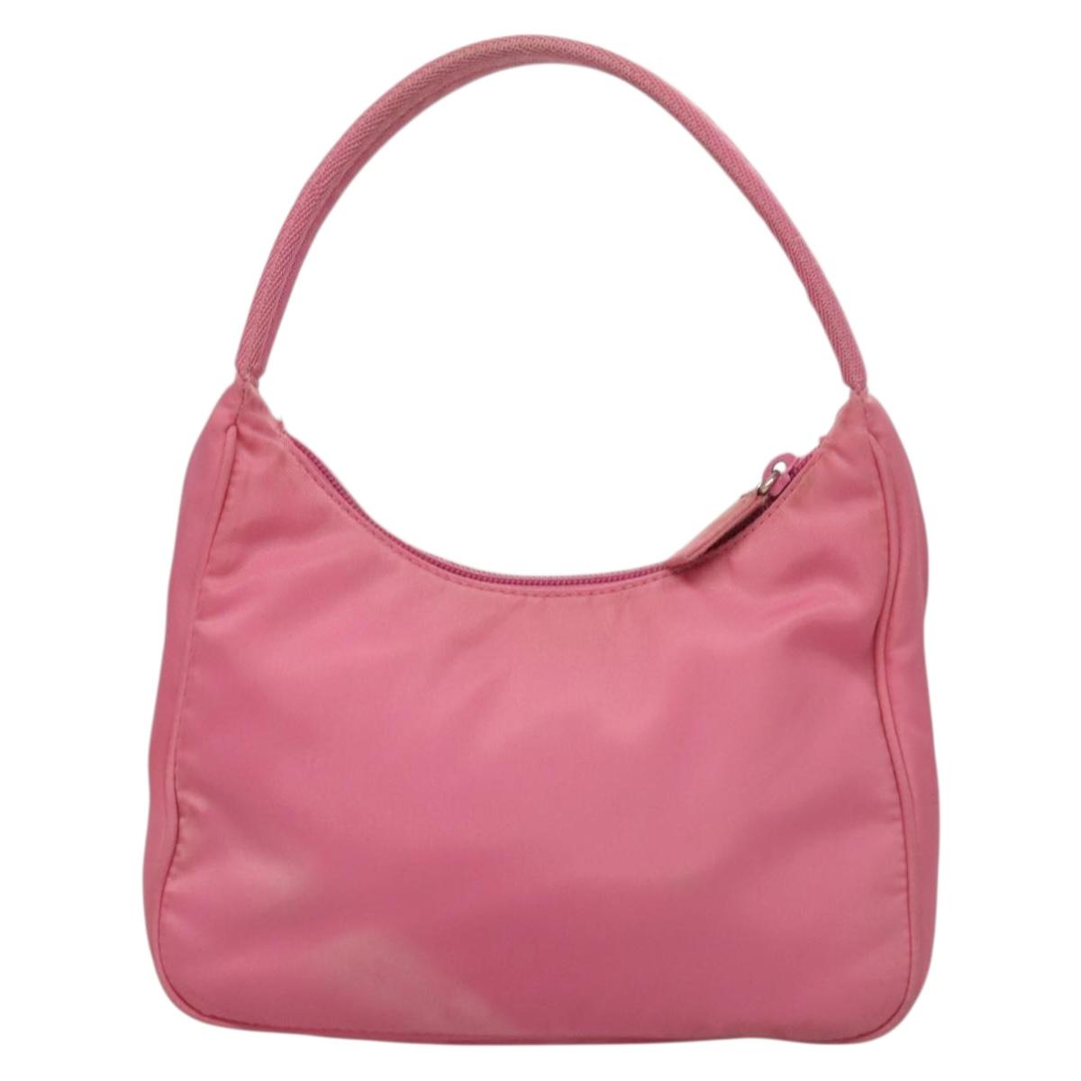 PRADA Hand Bag Nylon Pink Silver Auth 129678