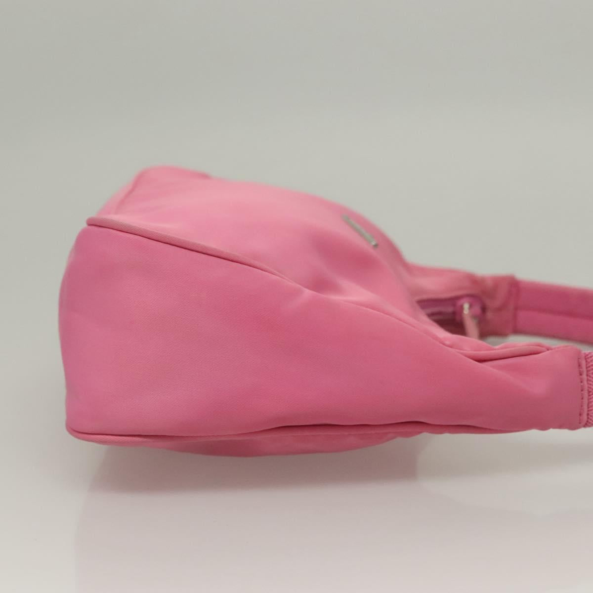 PRADA Hand Bag Nylon Pink Silver Auth 129678