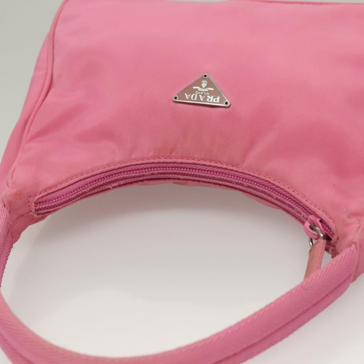 PRADA Hand Bag Nylon Pink Silver Auth 129678