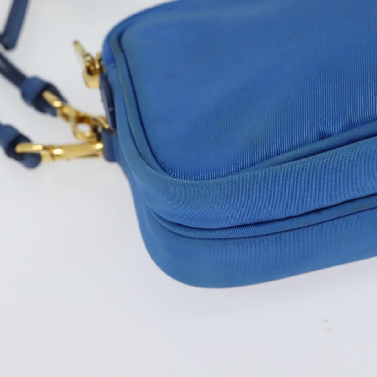 PRADA Shoulder Bag Nylon Gold Blue Auth 129679A