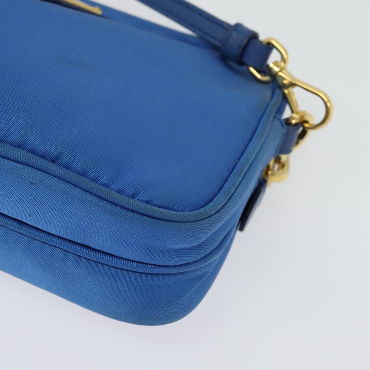 PRADA Shoulder Bag Nylon Gold Blue Auth 129679A
