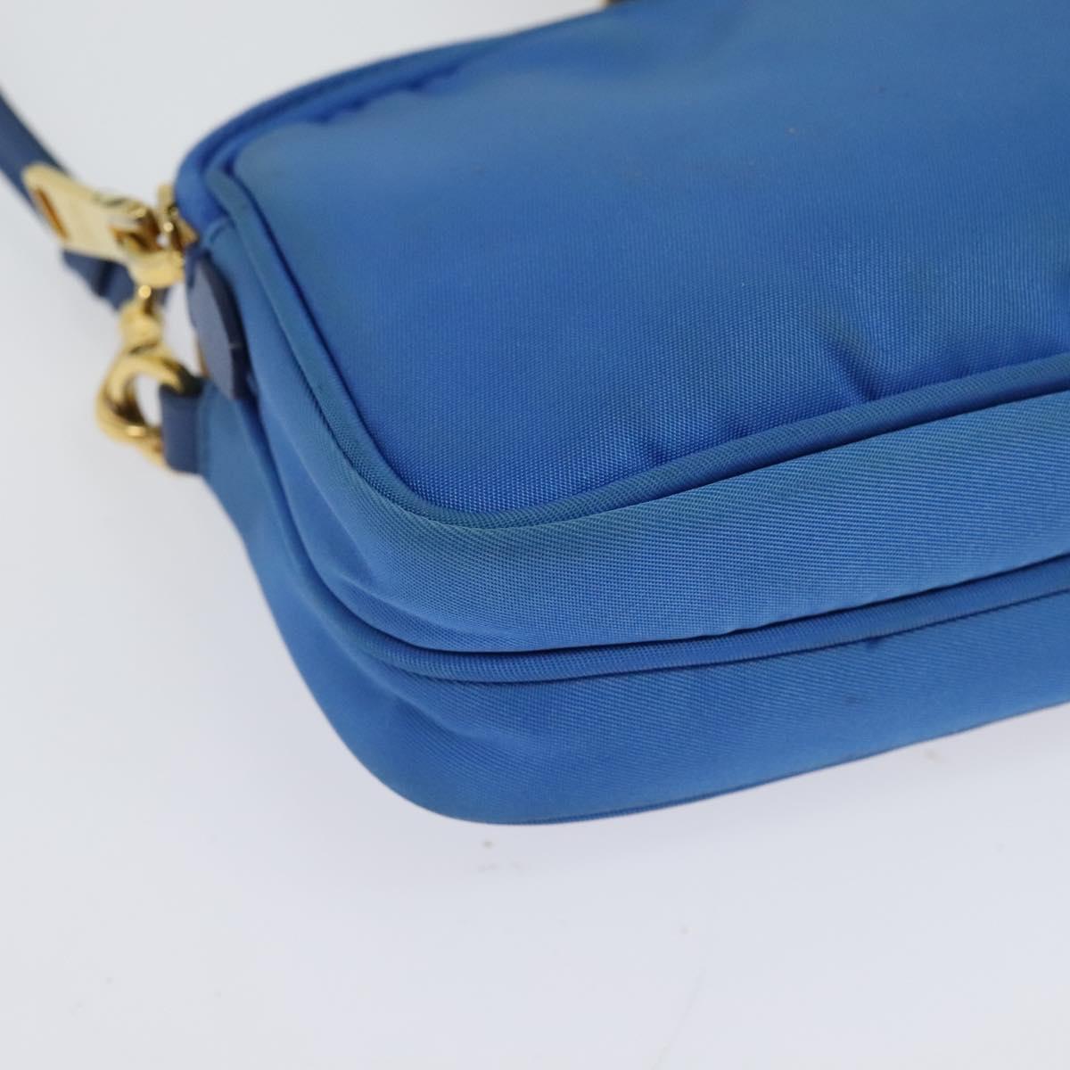 PRADA Shoulder Bag Nylon Gold Blue Auth 129679A