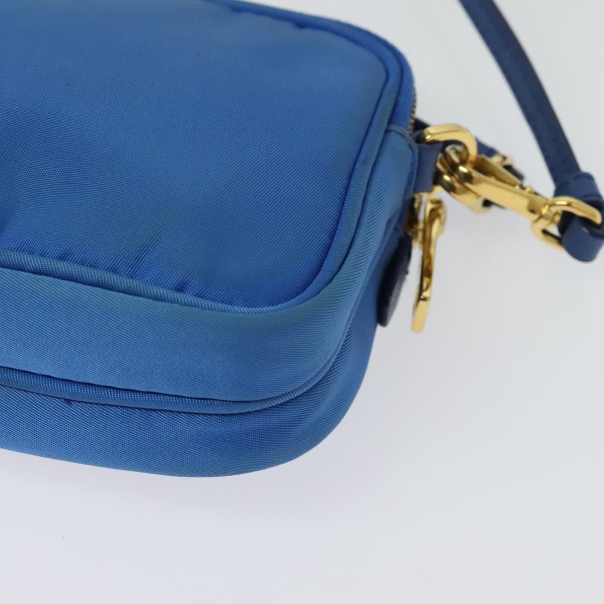 PRADA Shoulder Bag Nylon Gold Blue Auth 129679A