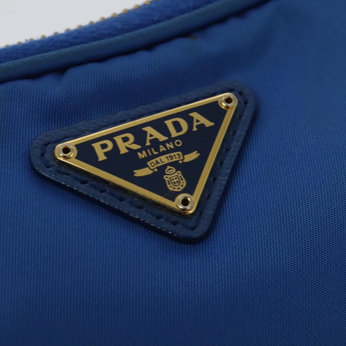 PRADA Shoulder Bag Nylon Gold Blue Auth 129679A