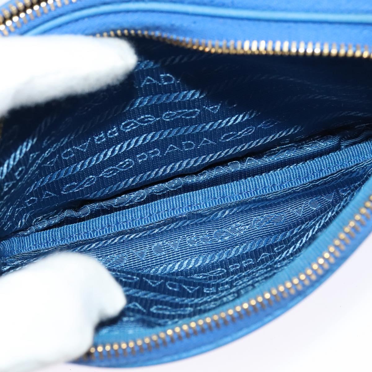 PRADA Shoulder Bag Nylon Gold Blue Auth 129679A