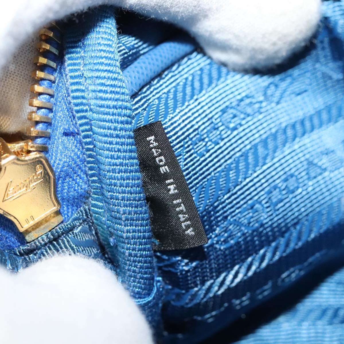 PRADA Shoulder Bag Nylon Gold Blue Auth 129679A