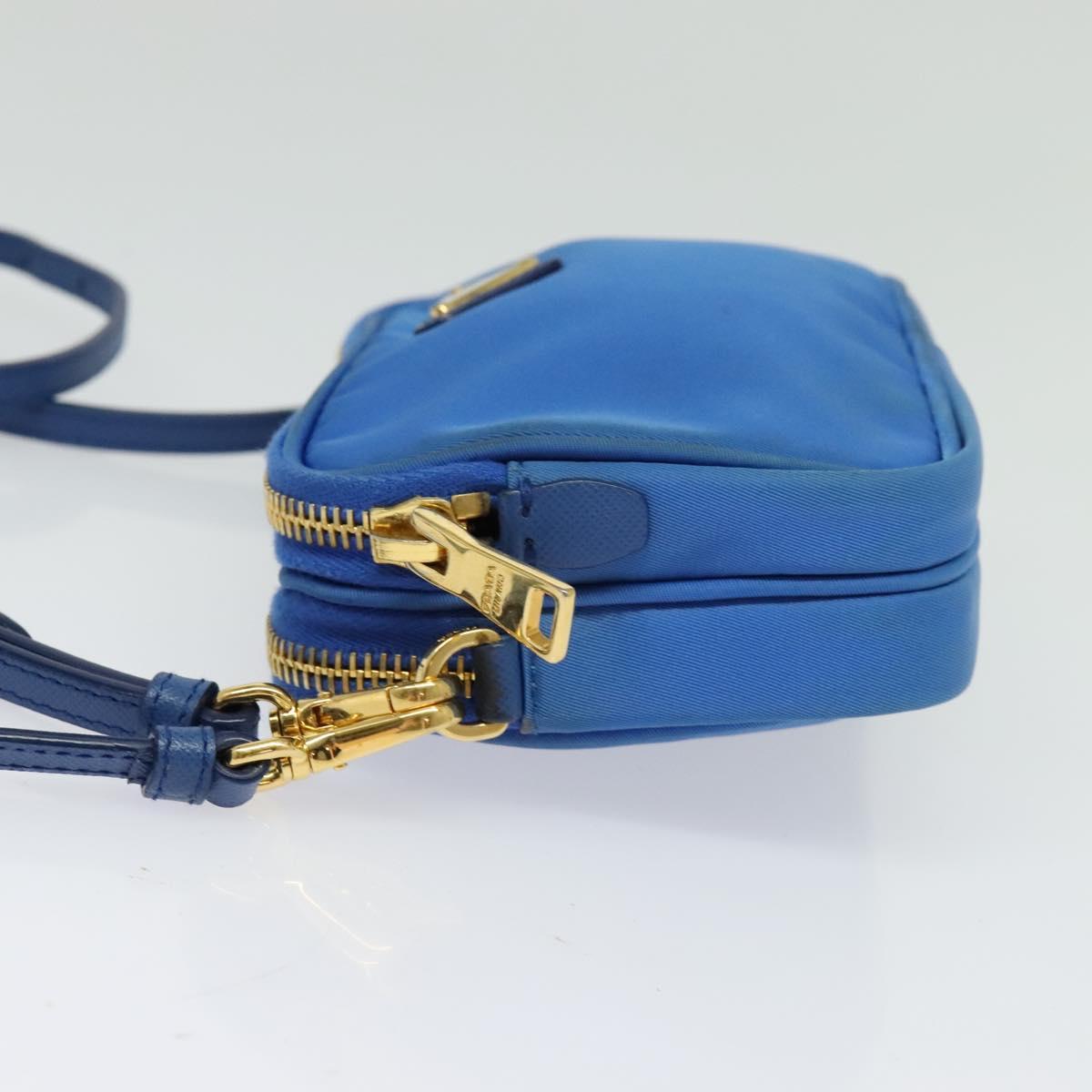 PRADA Shoulder Bag Nylon Gold Blue Auth 129679A