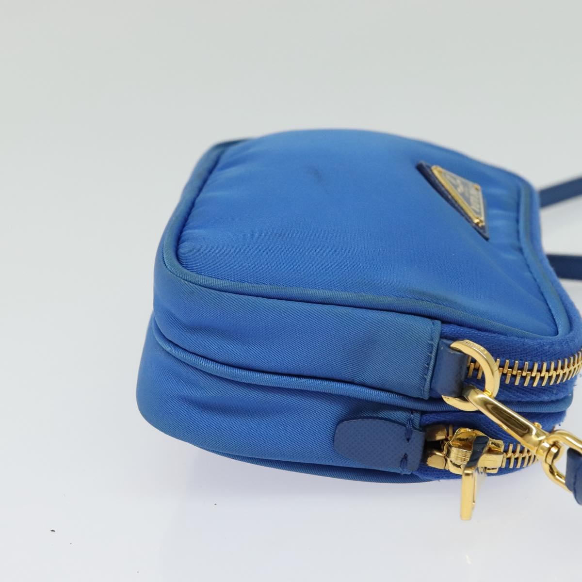 PRADA Shoulder Bag Nylon Gold Blue Auth 129679A