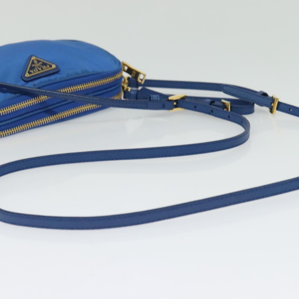 PRADA Shoulder Bag Nylon Gold Blue Auth 129679A