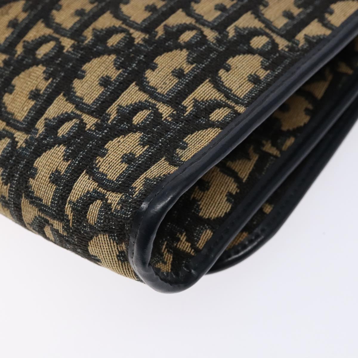 Christian Dior Trotter Canvas Shoulder Bag Navy Gold Auth 129696