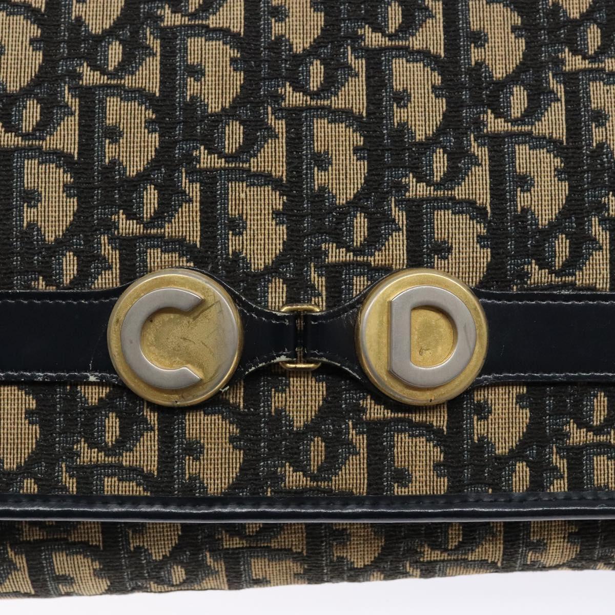 Christian Dior Trotter Canvas Shoulder Bag Navy Gold Auth 129696