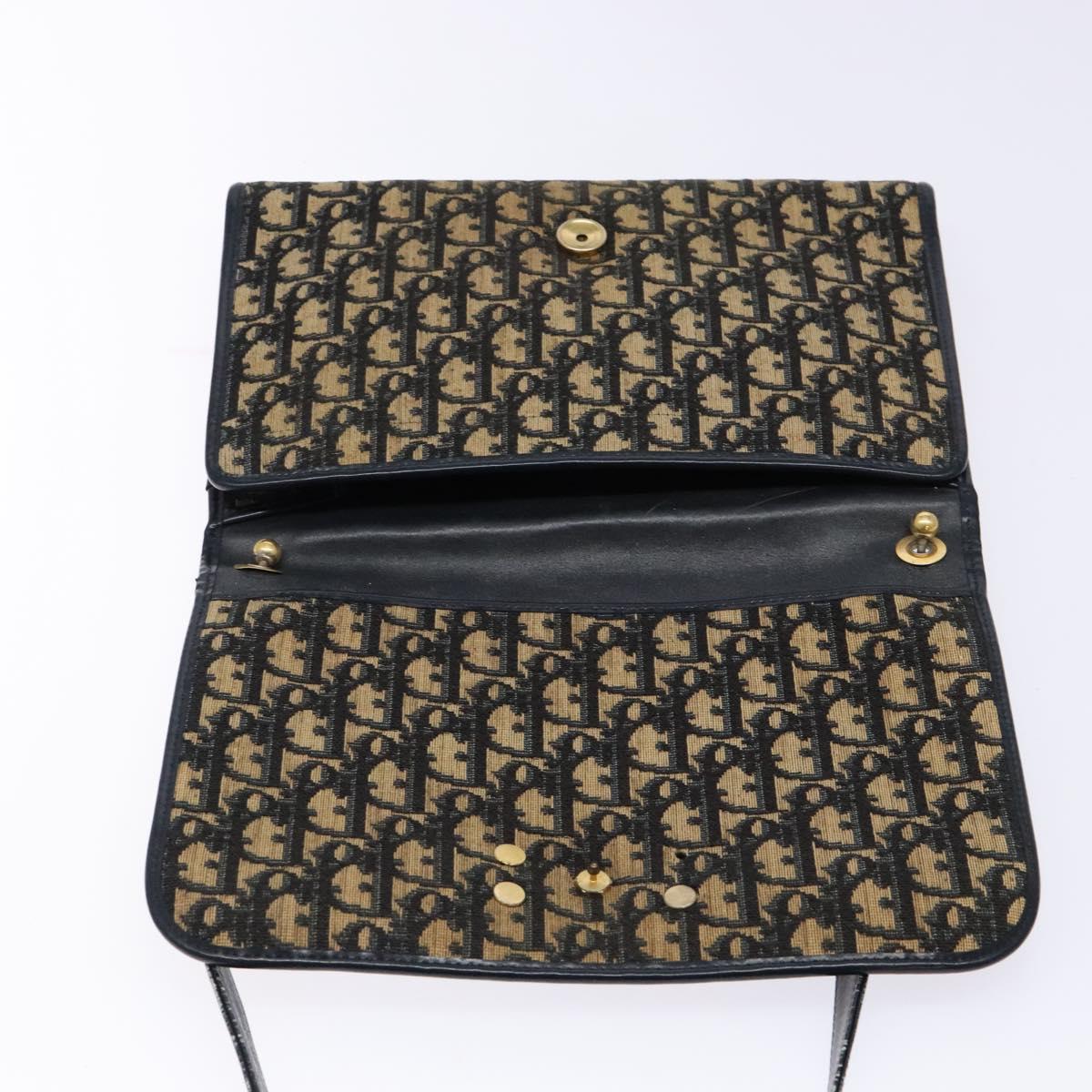 Christian Dior Trotter Canvas Shoulder Bag Navy Gold Auth 129696
