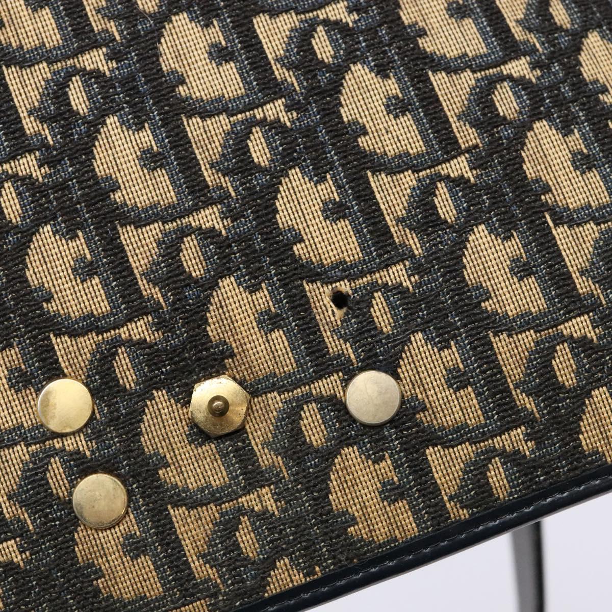 Christian Dior Trotter Canvas Shoulder Bag Navy Gold Auth 129696