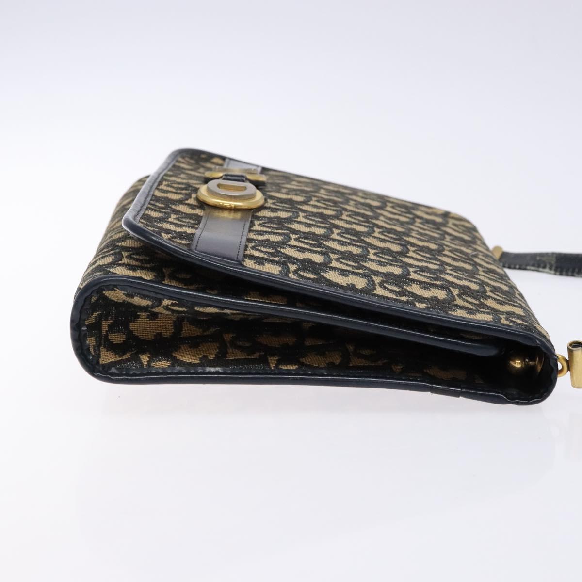 Christian Dior Trotter Canvas Shoulder Bag Navy Gold Auth 129696