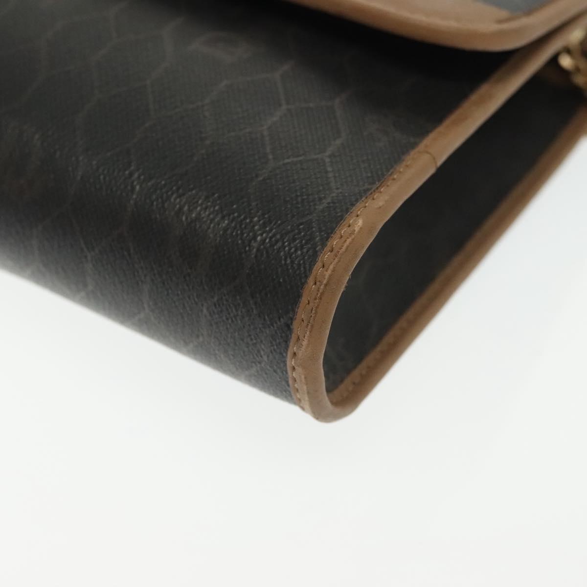 Christian Dior Honeycomb Canvas Chain Shoulder Bag PVC Black Gold Auth 129697