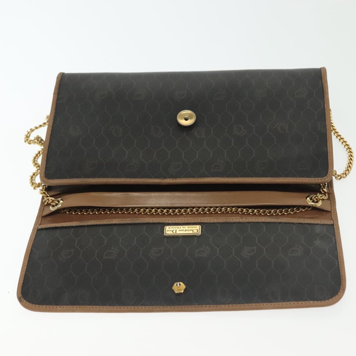 Christian Dior Honeycomb Canvas Chain Shoulder Bag PVC Black Gold Auth 129697