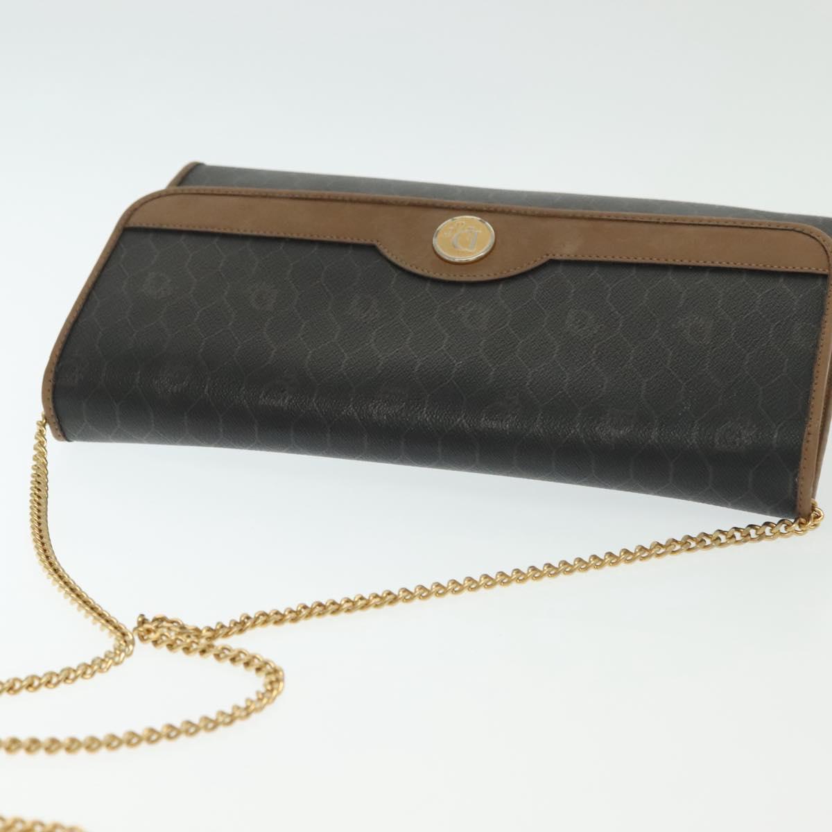 Christian Dior Honeycomb Canvas Chain Shoulder Bag PVC Black Gold Auth 129697