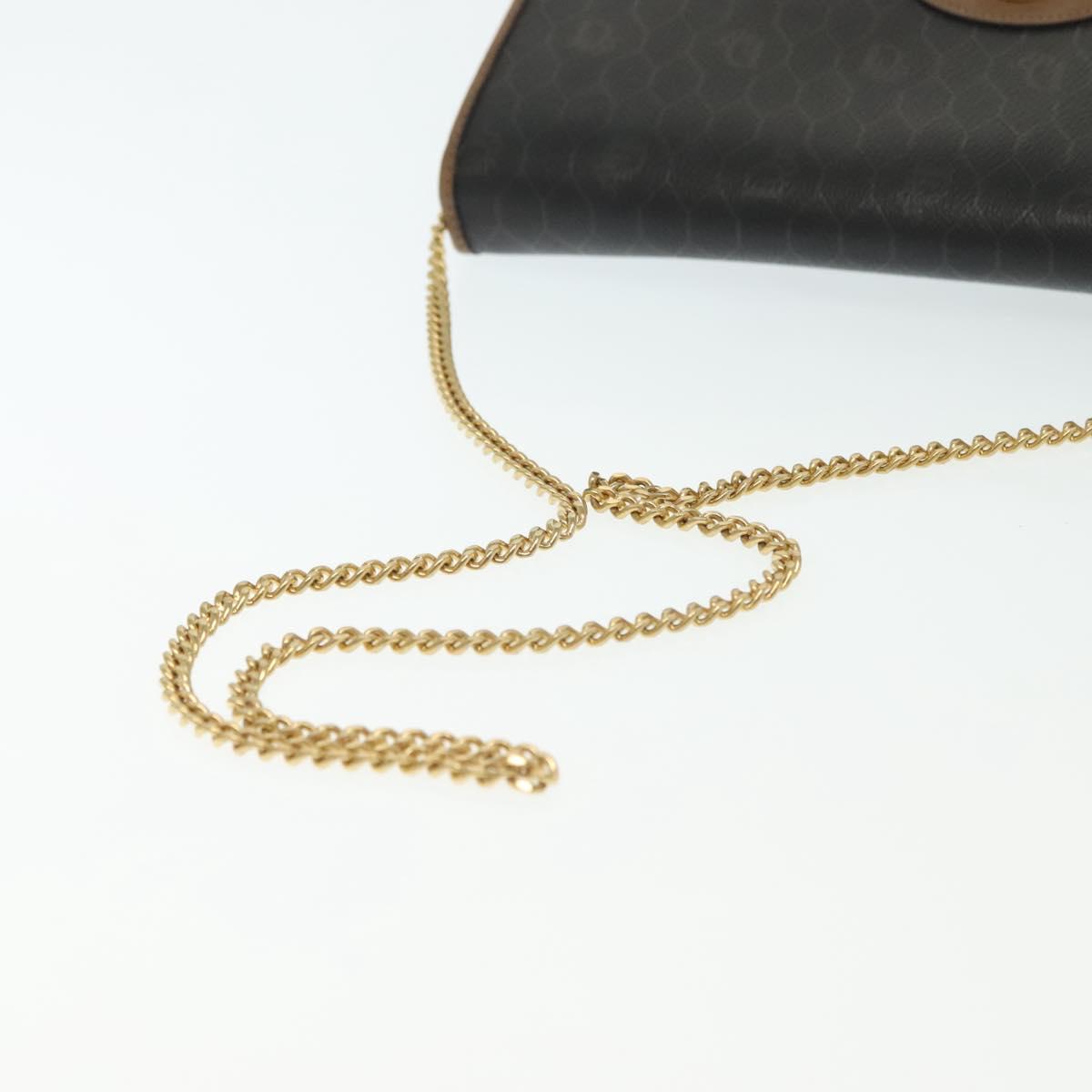 Christian Dior Honeycomb Canvas Chain Shoulder Bag PVC Black Gold Auth 129697