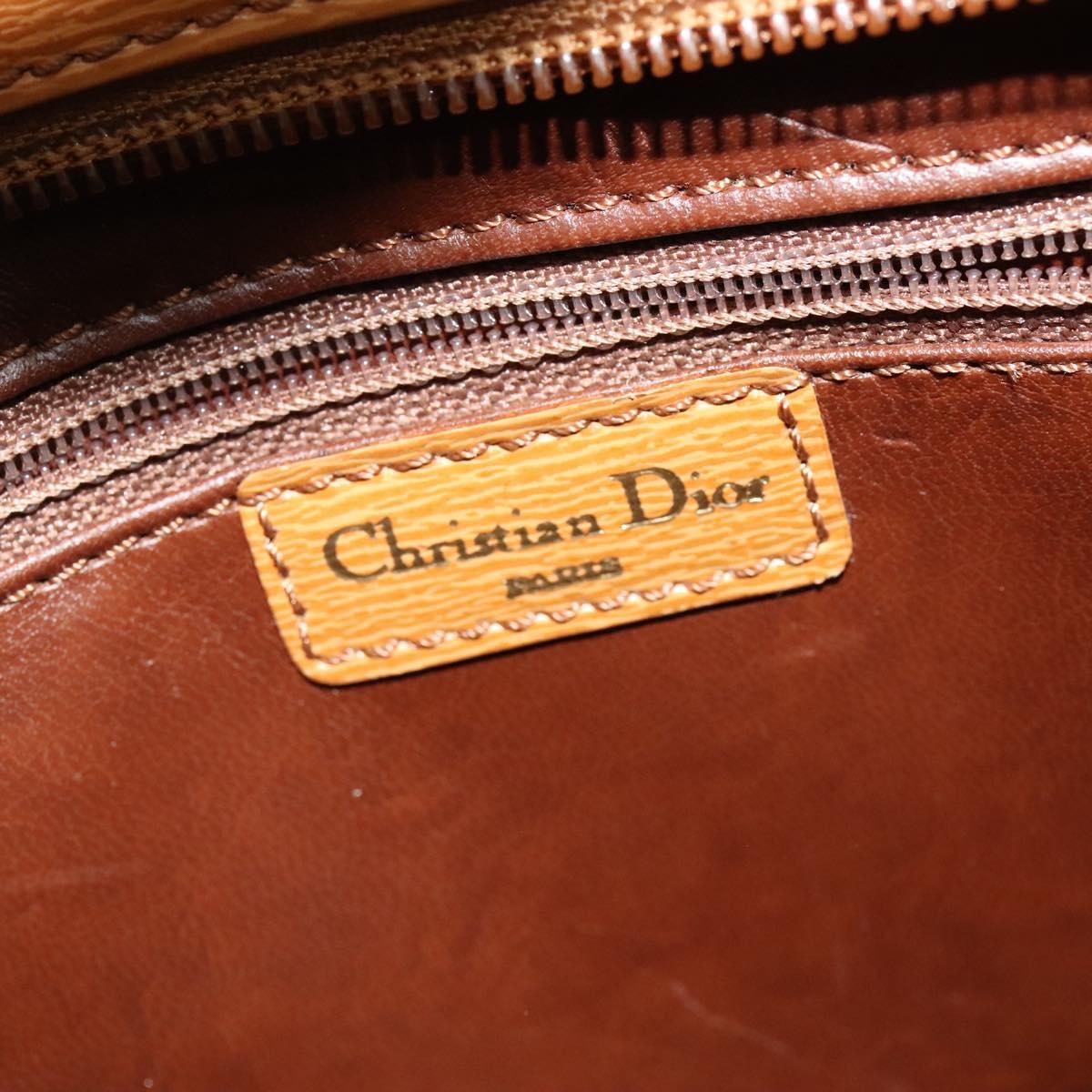Christian Dior Hand Bag Leather 2way Brown Gold Auth 129698