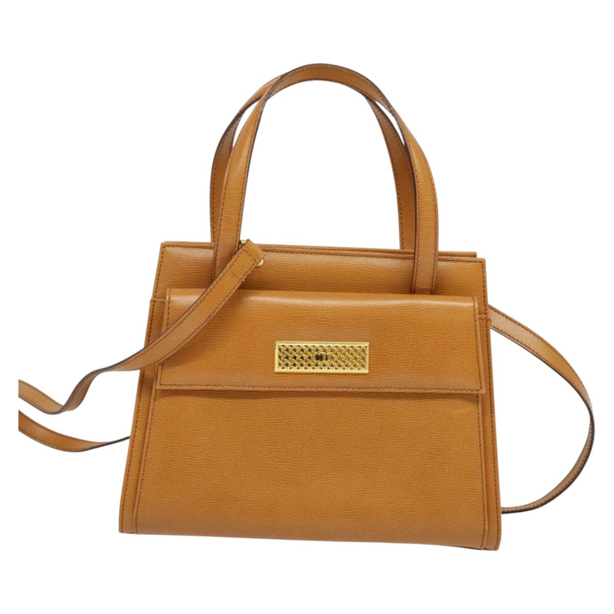 Christian Dior Hand Bag Leather 2way Brown Gold Auth 129698