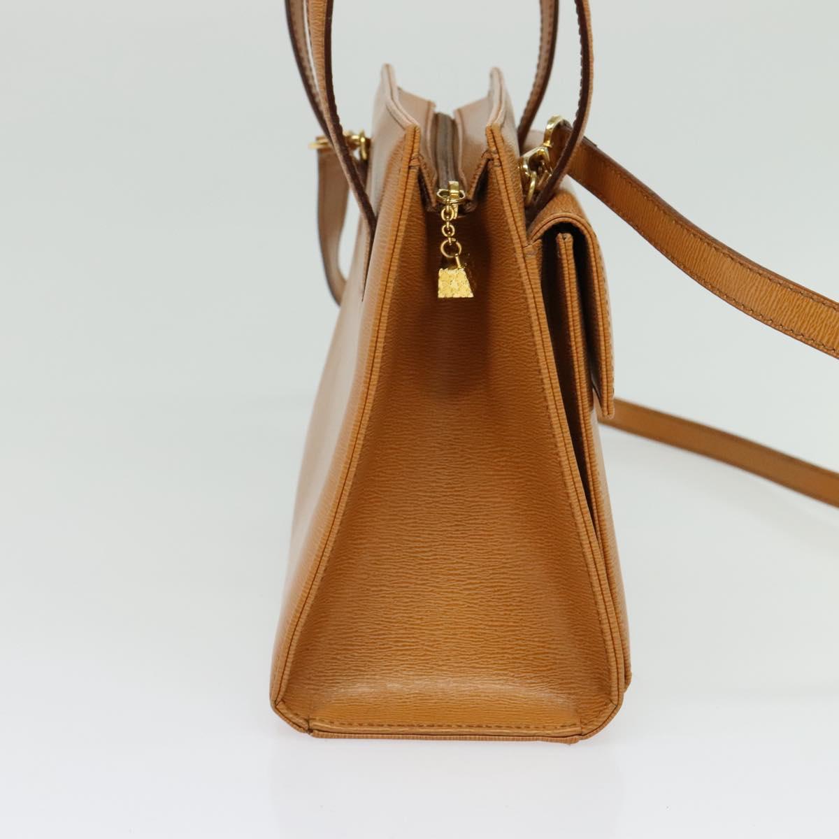 Christian Dior Hand Bag Leather 2way Brown Gold Auth 129698