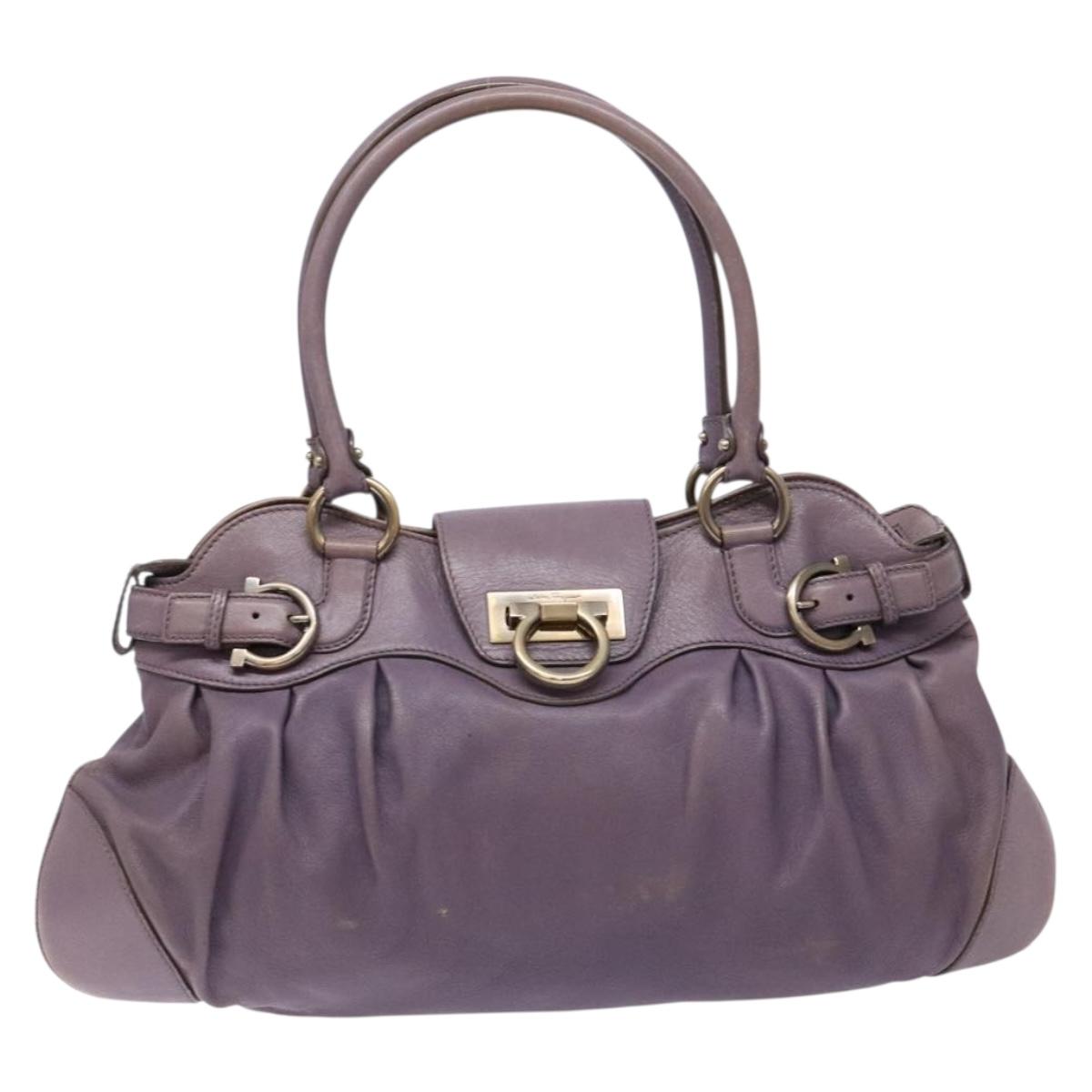 Salvatore Ferragamo Gancini Hand Bag Leather Purple Auth 129700