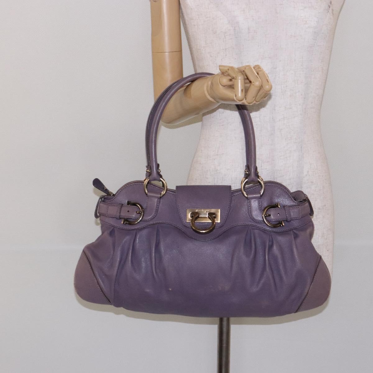 Salvatore Ferragamo Gancini Hand Bag Leather Purple Auth 129700