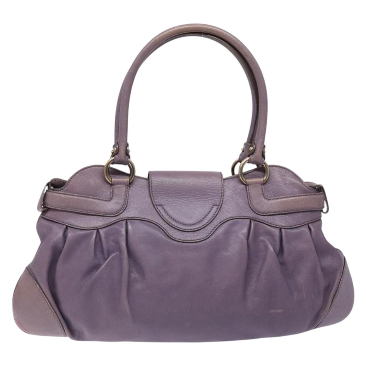 Salvatore Ferragamo Gancini Hand Bag Leather Purple Auth 129700