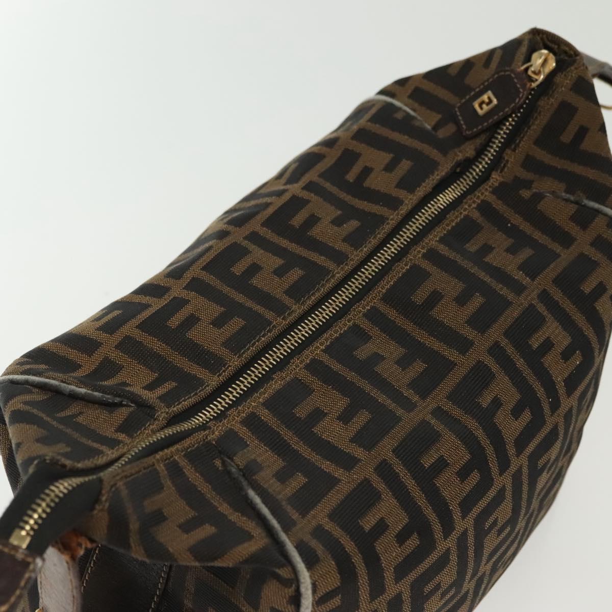 FENDI Zucca Canvas Vanity Pouch Black Brown Auth 129702