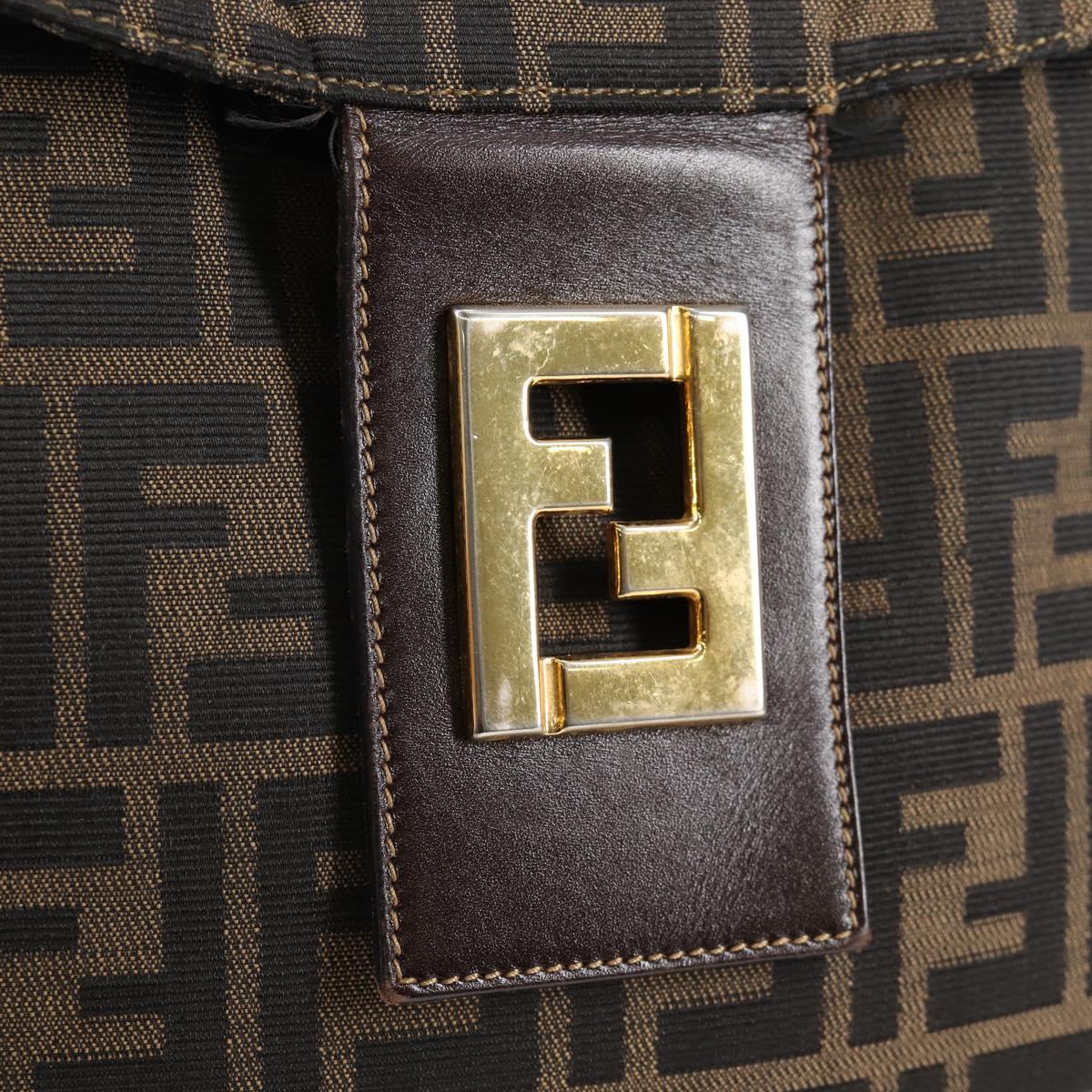 FENDI Zucca Canvas Shoulder Bag Black Brown gold Auth 129703