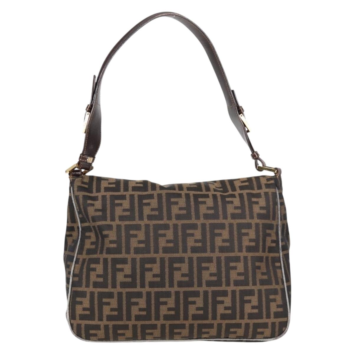 FENDI Zucca Canvas Shoulder Bag Black Brown gold Auth 129703