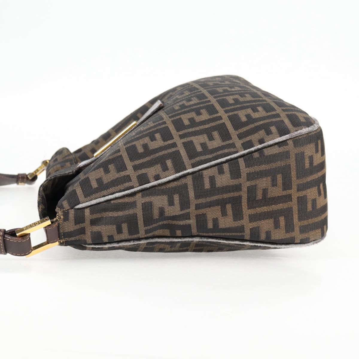 FENDI Zucca Canvas Shoulder Bag Black Brown gold Auth 129703