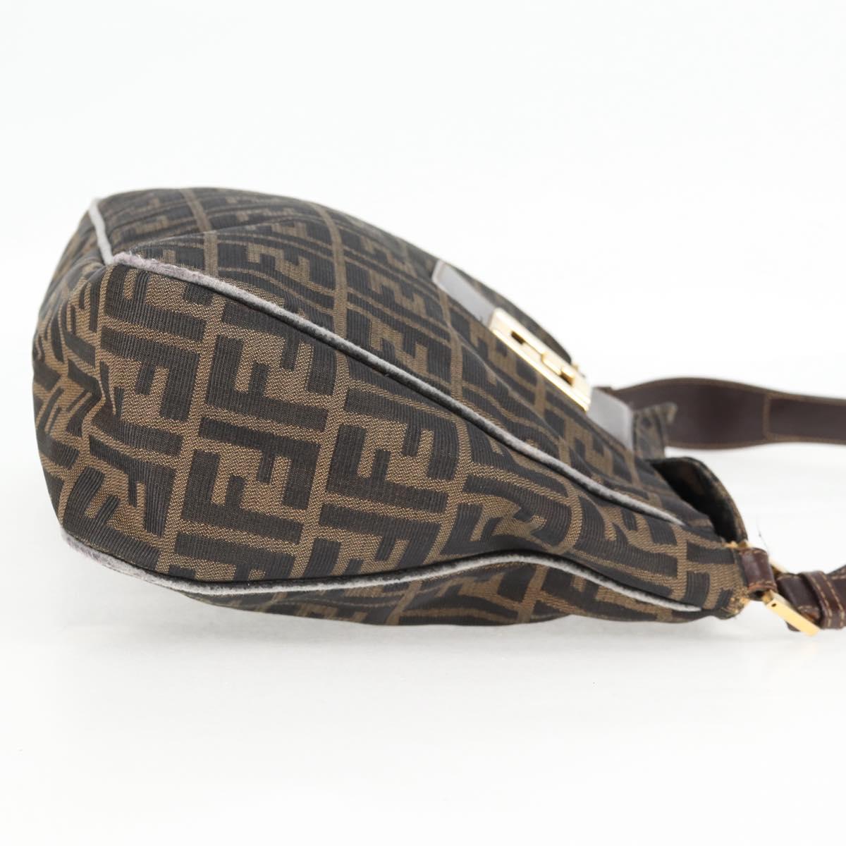 FENDI Zucca Canvas Shoulder Bag Black Brown gold Auth 129703