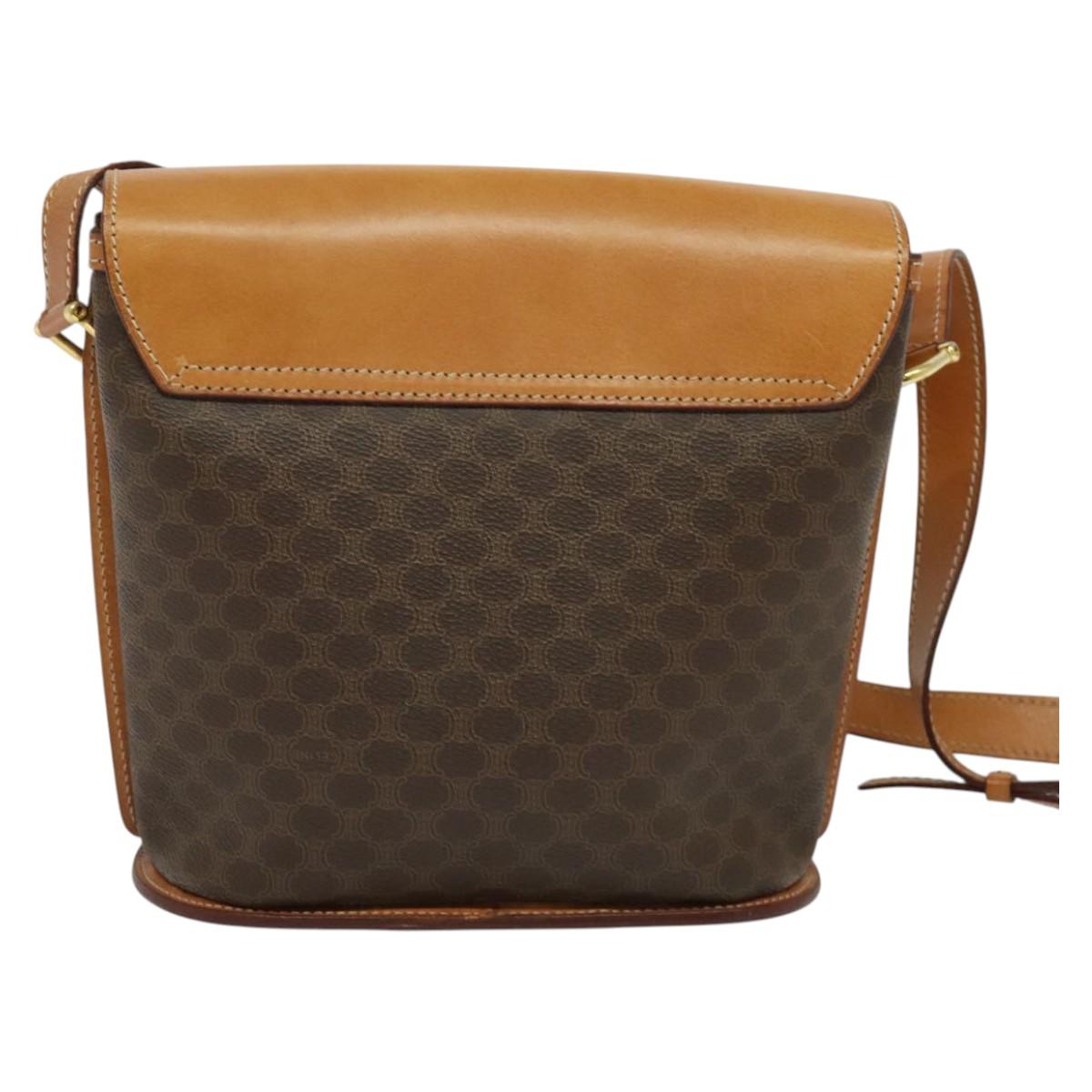 CELINE Macadam Canvas Shoulder Bag PVC Leather Brown Gold Auth 129705
