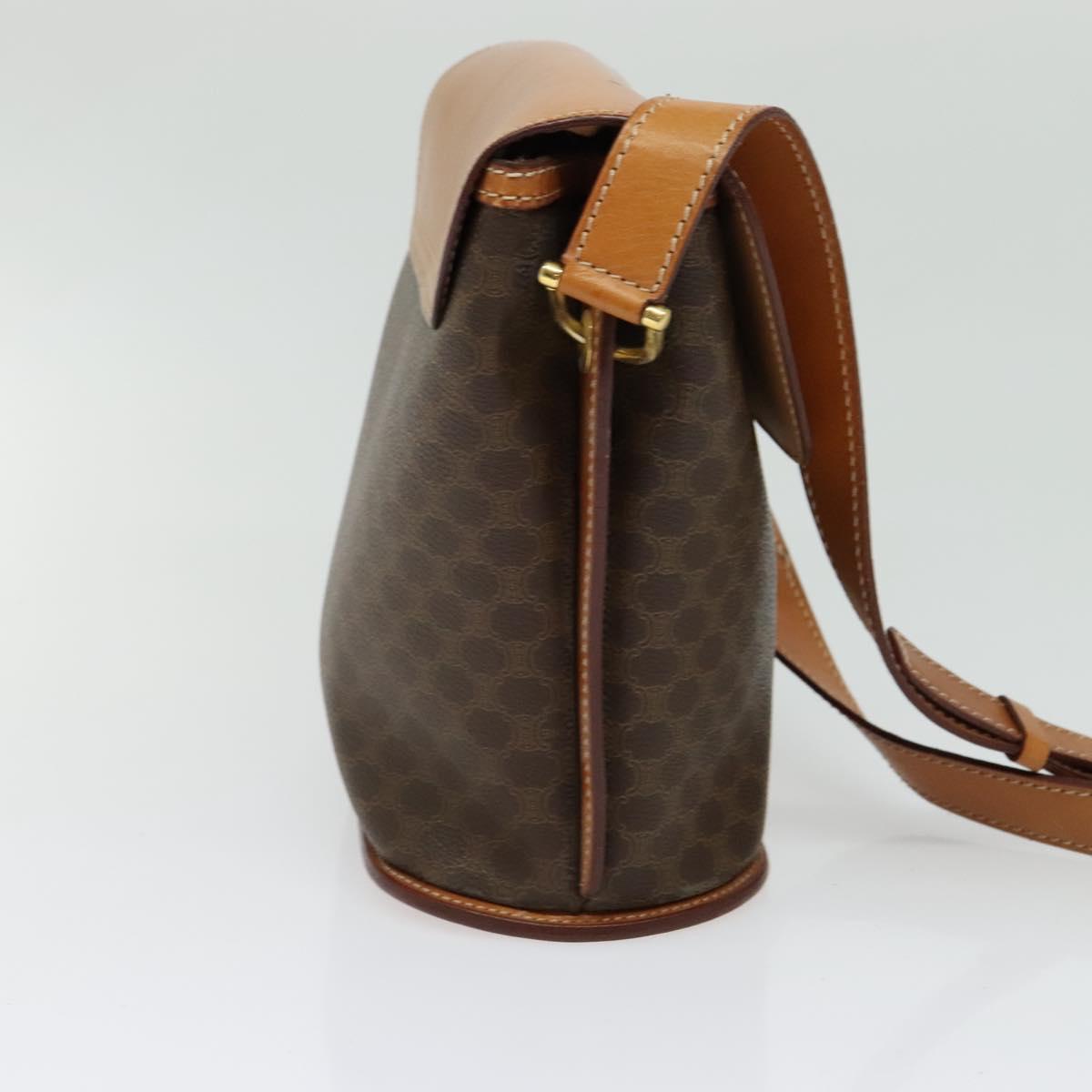 CELINE Macadam Canvas Shoulder Bag PVC Leather Brown Gold Auth 129705