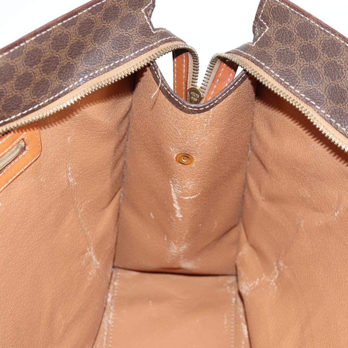 CELINE Macadam Canvas Tote Bag PVC Leather Brown Gold Auth 129707