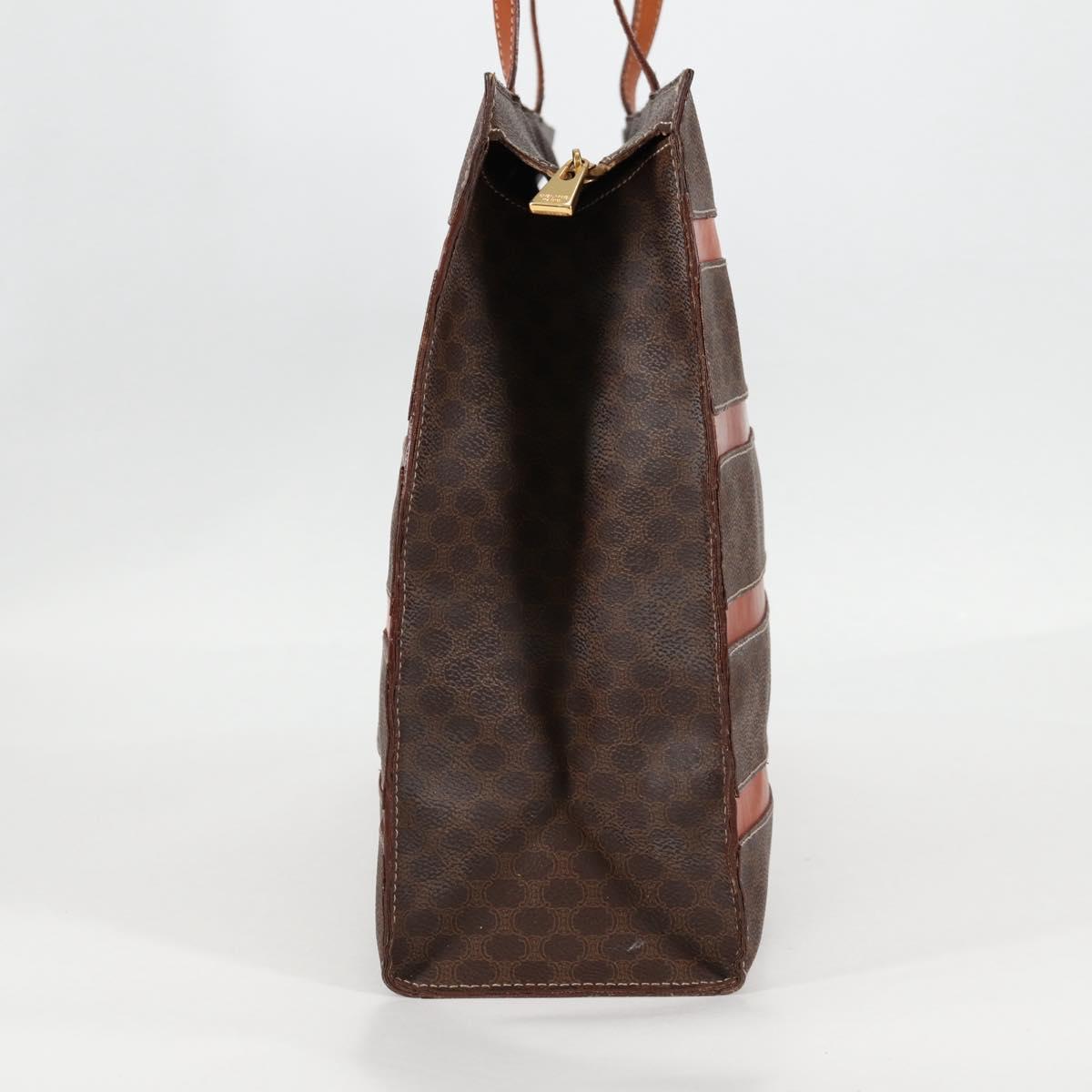CELINE Macadam Canvas Tote Bag PVC Leather Brown Gold Auth 129707