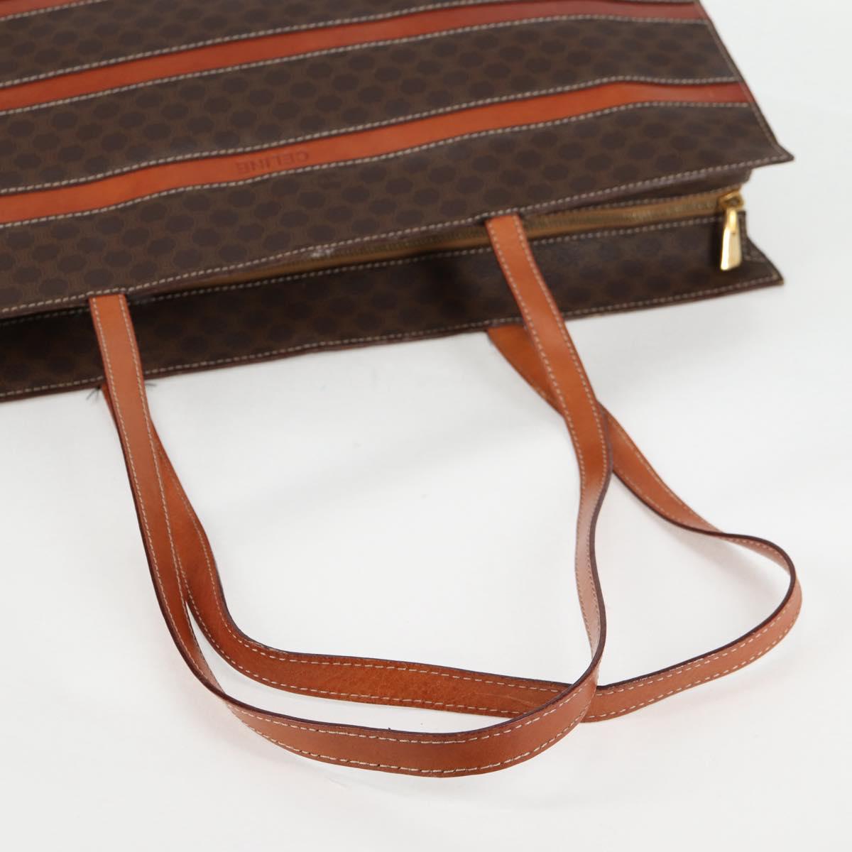 CELINE Macadam Canvas Tote Bag PVC Leather Brown Gold Auth 129707