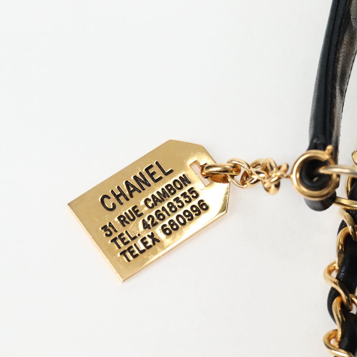 CHANEL Matelasse Chain Shoulder Bag Lamb Skin 2way Black Gold CC Auth 129737SV