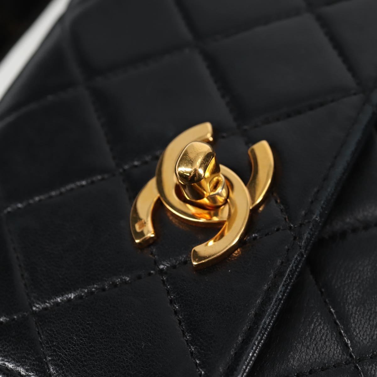 CHANEL Matelasse Chain Shoulder Bag Lamb Skin 2way Black Gold CC Auth 129737SV