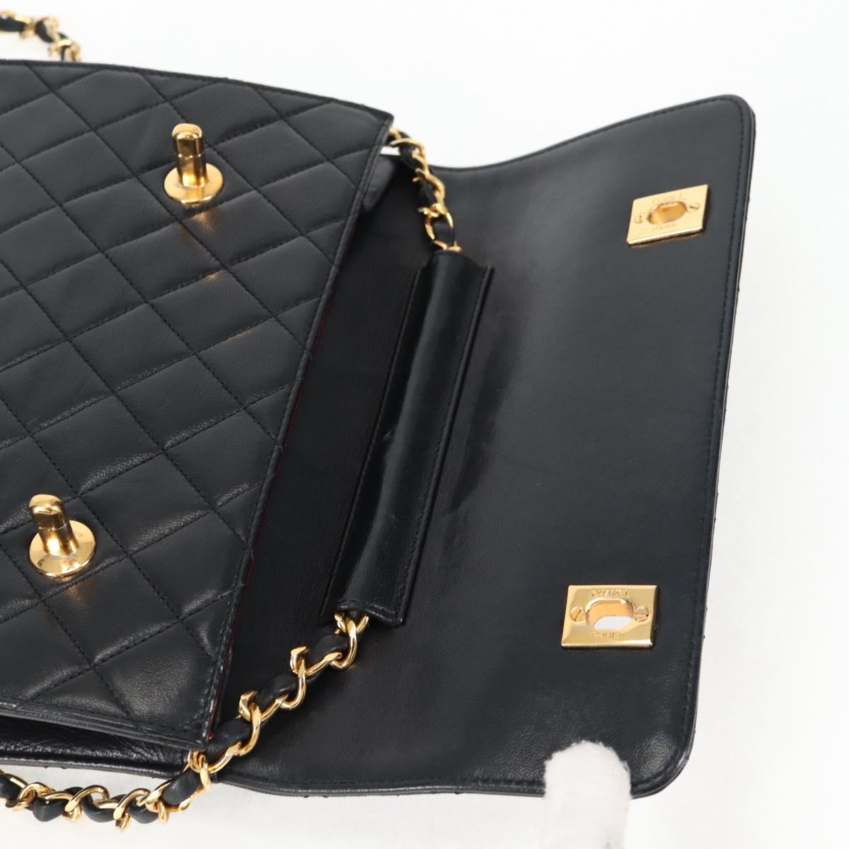 CHANEL Matelasse Chain Shoulder Bag Lamb Skin 2way Black Gold CC Auth 129737SV