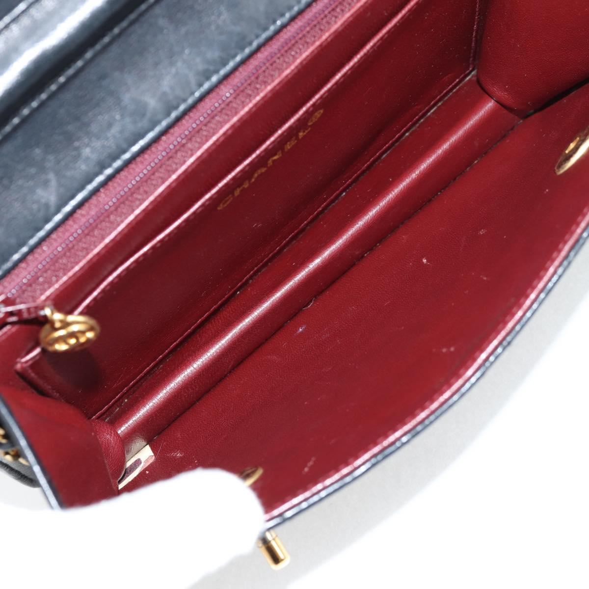 CHANEL Matelasse Chain Shoulder Bag Lamb Skin 2way Black Gold CC Auth 129737SV