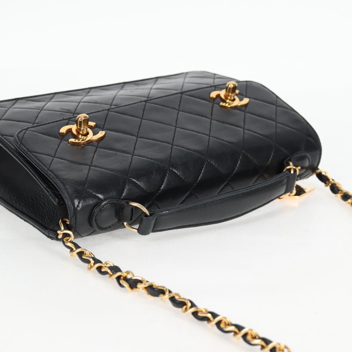 CHANEL Matelasse Chain Shoulder Bag Lamb Skin 2way Black Gold CC Auth 129737SV