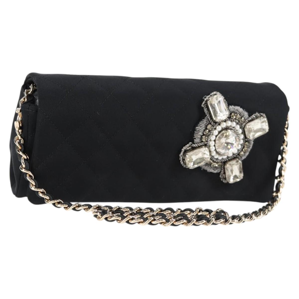 CHANEL Matelasse Chain Shoulder Bag Nylon Black CC Auth 129738V