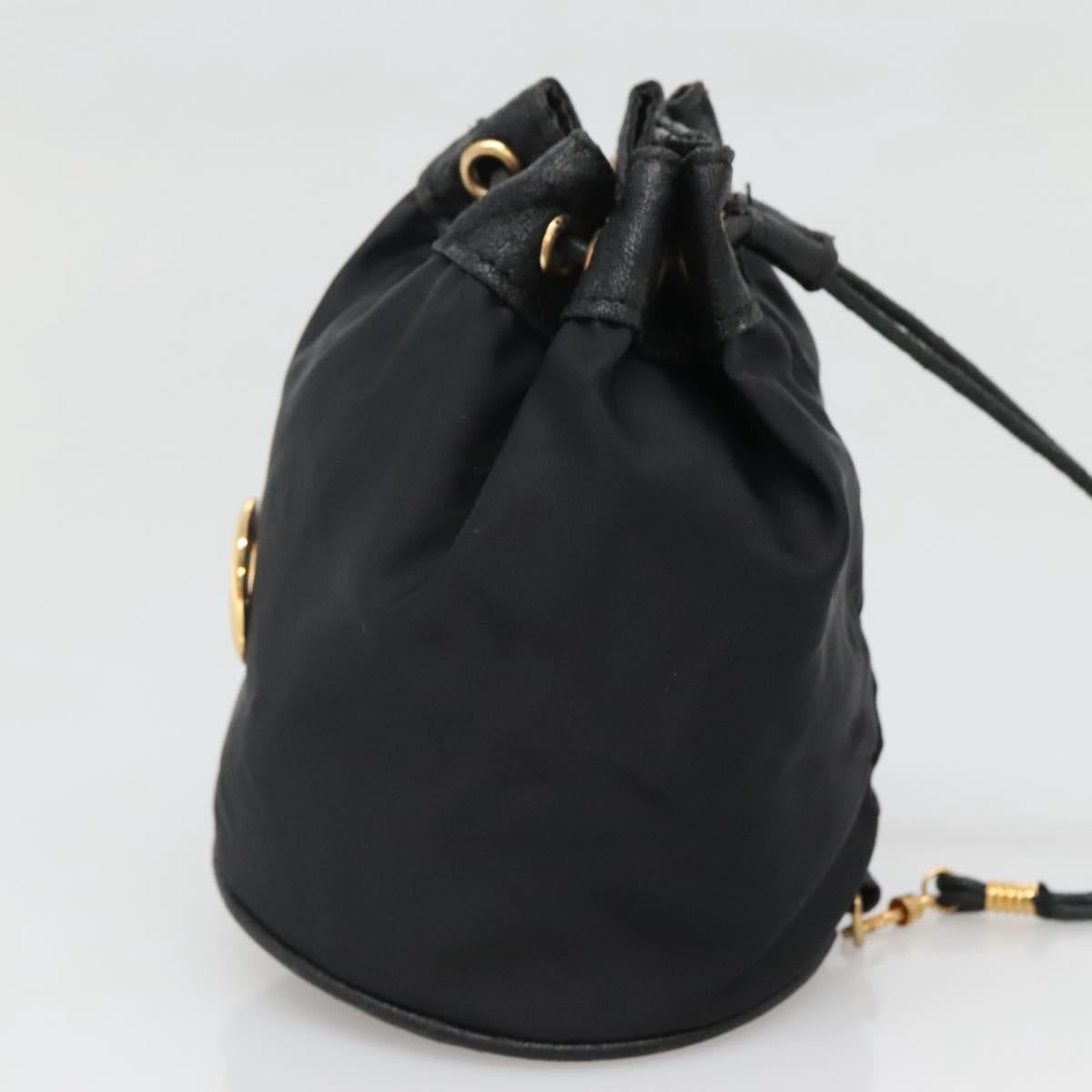 CELINE Pouch Nylon Black Gold Auth 129752