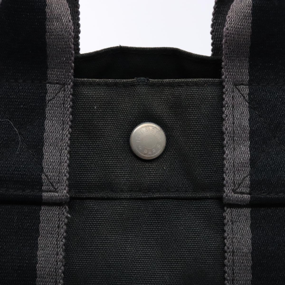 HERMES Fourre Tout PM Hand Bag Canvas Black Gray Silver Auth 129762