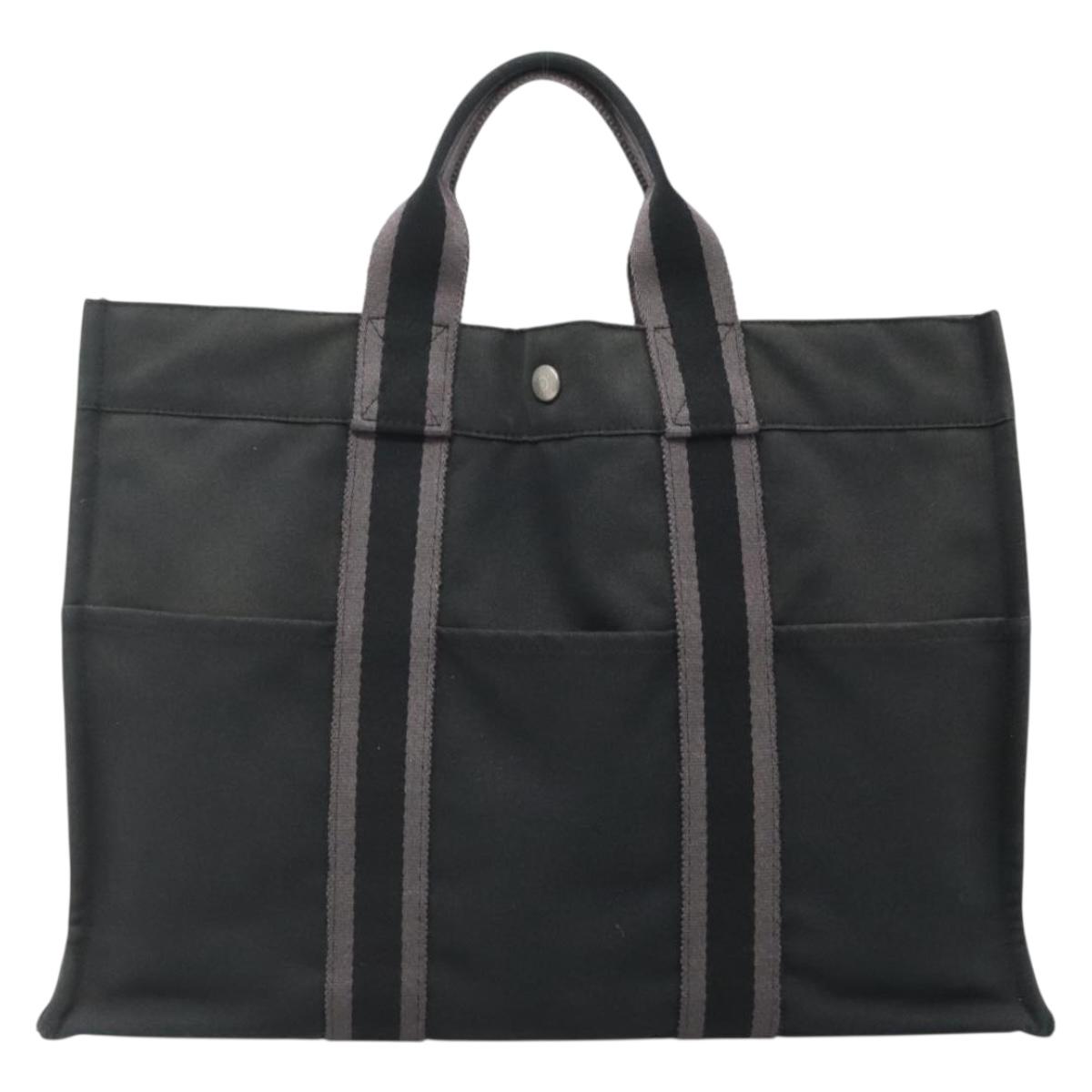 HERMES Fourre Tout MM Hand Bag Canvas Black Auth 129764